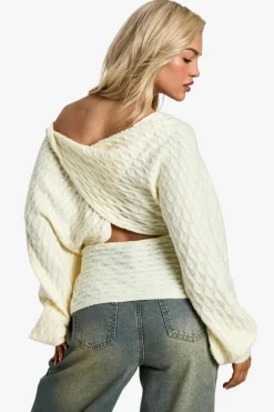 Jumpers|Up To 80% Off Winter Warmers*boohoo Soft Cable Twist Back Detail Knitted Jumper cream