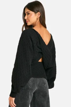 Jumpers|Up To 80% Off Winter Warmers*boohoo Soft Cable Twist Back Detail Knitted Jumper black
