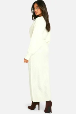 Knitted Co-Ords|Jumpers*boohoo Soft Cable Twist Front Crop Jumper And Maxi Skirt Set butter