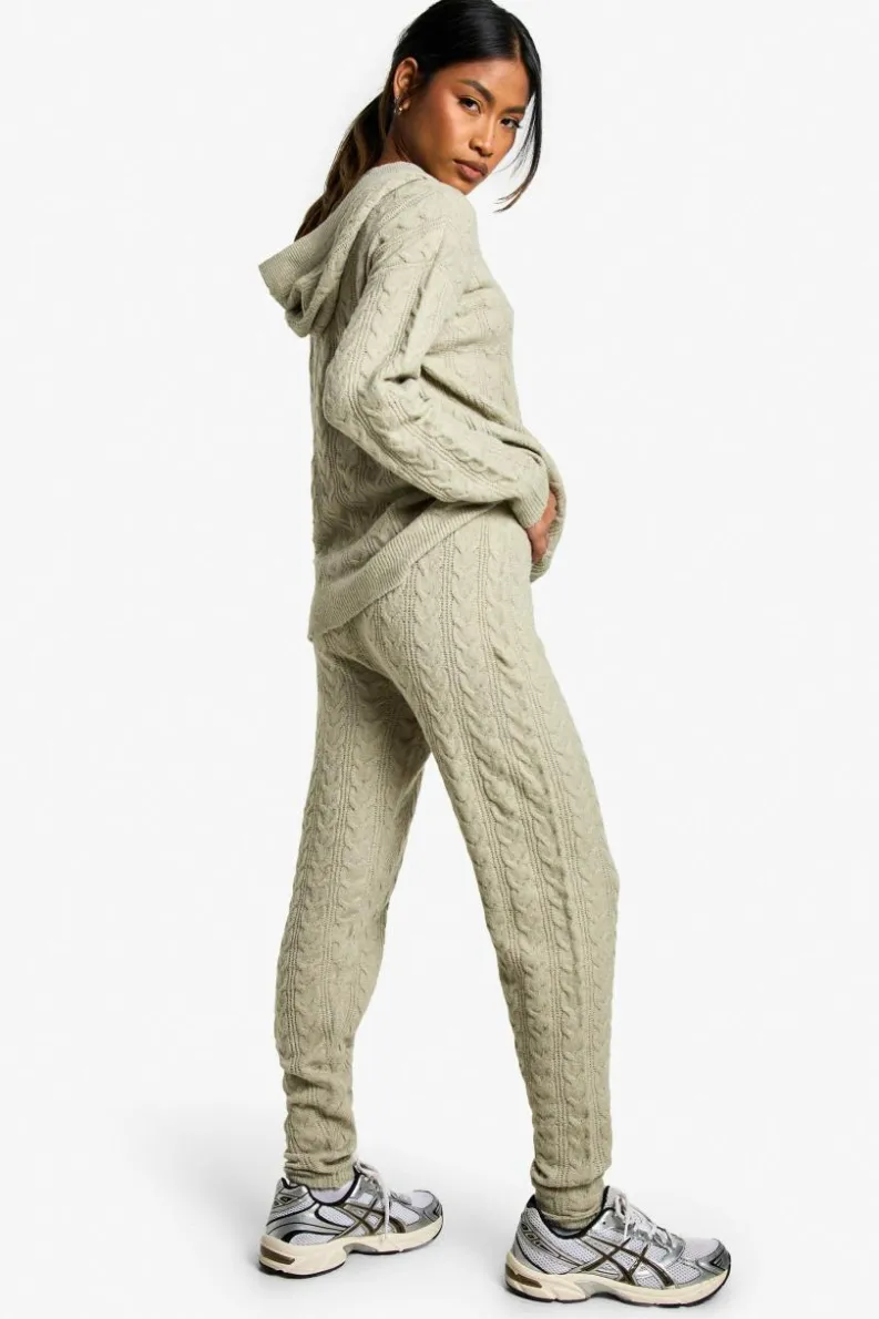 Knitted Co-Ords|Joggers*boohoo Soft Cable Zip Through Hoody Knitted Tracksuit stone