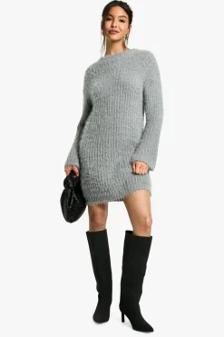 Jumper Dresses|Jumper Dresses*boohoo Soft Crew Neck Jumper Dress grey
