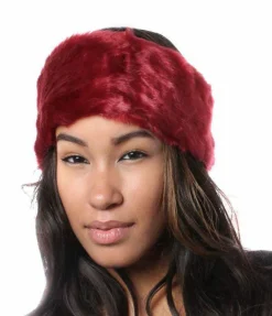 Hair Accessories*SVNX Soft Faux Fur Headband In Burgundy Dark Red