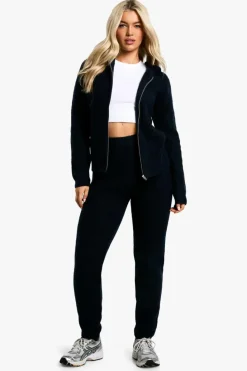 Knitted Co-Ords|Joggers*boohoo Soft Fine Guage Zip Through Hoody Knitted Tracksuit navy