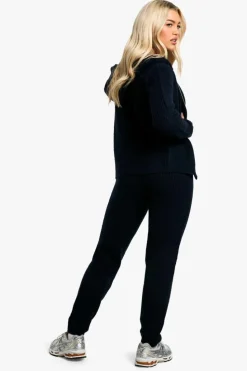 Knitted Co-Ords|Joggers*boohoo Soft Fine Guage Zip Through Hoody Knitted Tracksuit navy