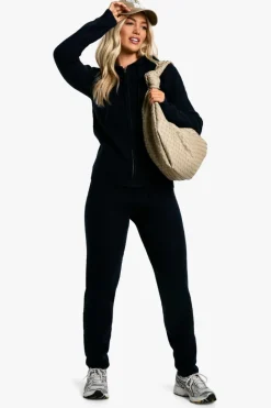 Knitted Co-Ords|Joggers*boohoo Soft Fine Guage Zip Through Hoody Knitted Tracksuit navy