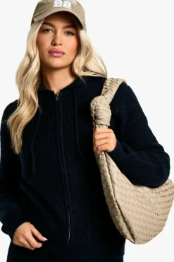 Knitted Co-Ords|Joggers*boohoo Soft Fine Guage Zip Through Hoody Knitted Tracksuit navy