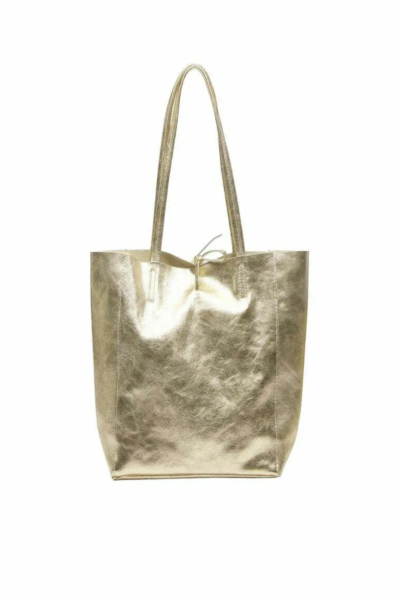 Tote Bags*Sostter Soft Metallic Leather Tote Shopper Bag | BYDRX Gold