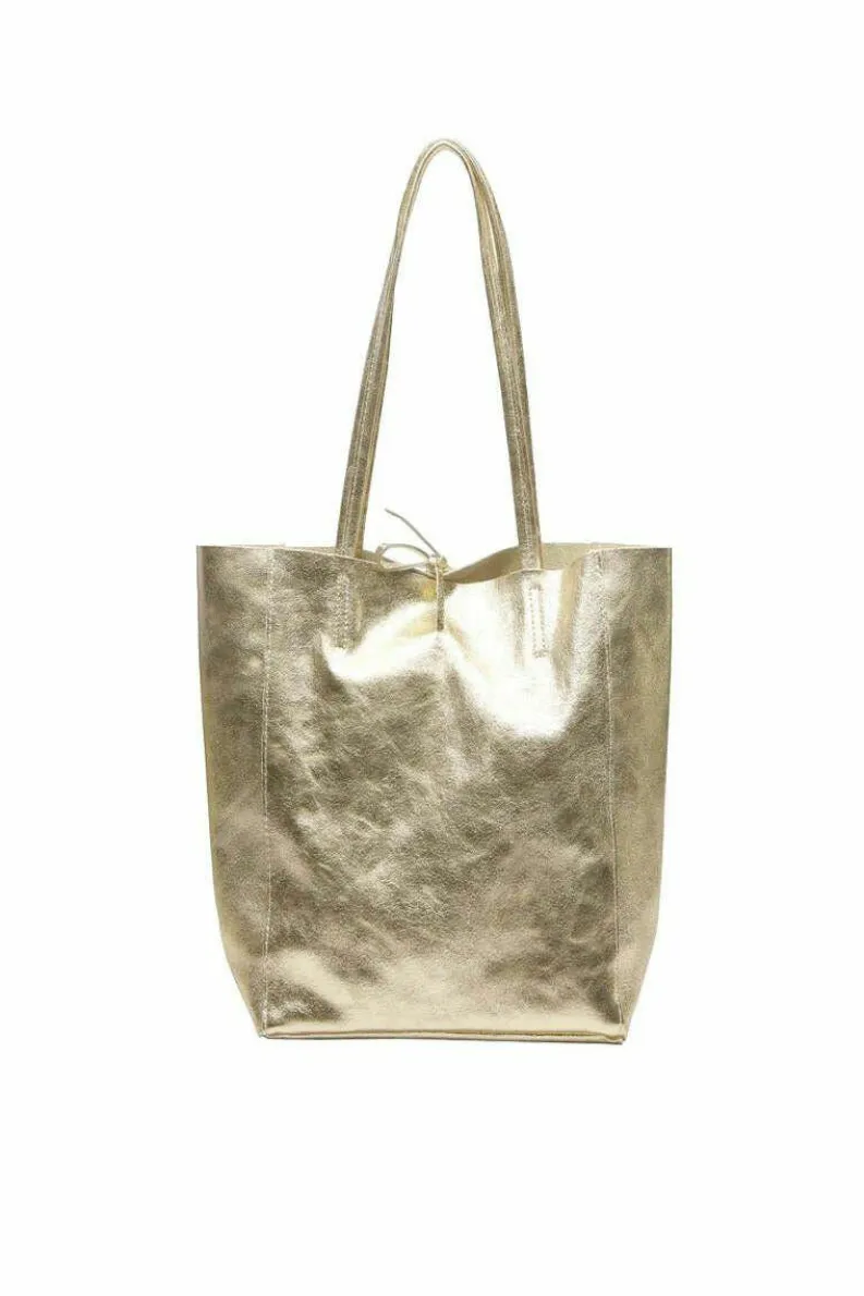 Tote Bags*Sostter Soft Metallic Leather Tote Shopper Bag | BYDRX Gold