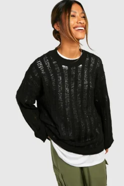 Oversized Jumpers|Jumpers*boohoo Soft Knit All Over Ladder Jumper black