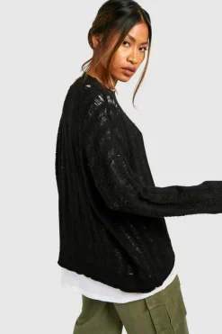 Oversized Jumpers|Jumpers*boohoo Soft Knit All Over Ladder Jumper black