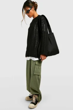 Oversized Jumpers|Jumpers*boohoo Soft Knit All Over Ladder Jumper black