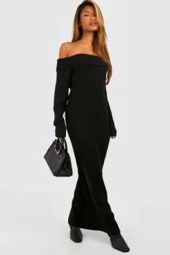 Jumper Dresses|Jumper Dresses*boohoo Soft Knit Bardot Maxi Jumper Dress black