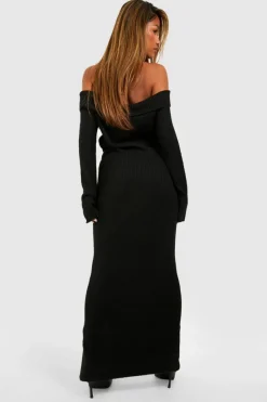 Jumper Dresses|Jumper Dresses*boohoo Soft Knit Bardot Maxi Jumper Dress black