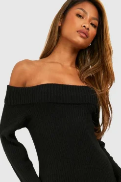 Jumper Dresses|Jumper Dresses*boohoo Soft Knit Bardot Maxi Jumper Dress black