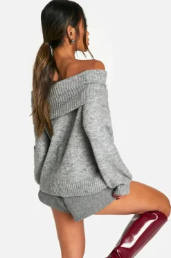 Jumpers|Jumpers & Cardigans*boohoo Soft Knit Bardot Slouchy Jumper grey marl