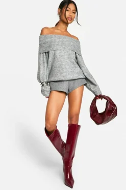 Jumpers|Jumpers & Cardigans*boohoo Soft Knit Bardot Slouchy Jumper grey marl