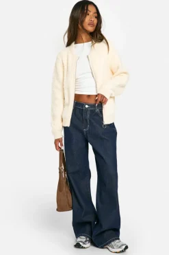 Cardigans*boohoo Soft Knit Boucle Bomber Cardigan ecru