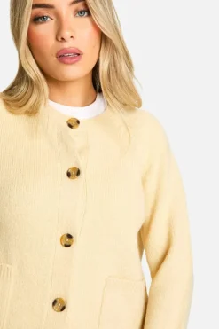 Cardigans|Up To 80% Off Winter Warmers*boohoo Soft Knit Boxy Cardigan With Pockets stone
