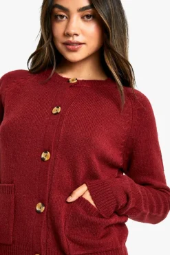 Cardigans|Jumpers & Cardigans*boohoo Soft Knit Boxy Cardigan With Pockets berry
