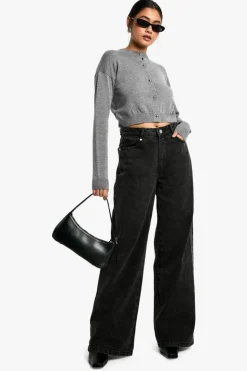 Cardigans|Jumpers & Cardigans*boohoo Soft Knit Boxy Crop High Neck Cardigan grey