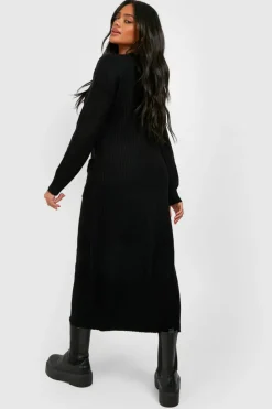 Mini Dresses|Midi Dresses*boohoo Soft Knit Button Through Midi Knitted Dress black