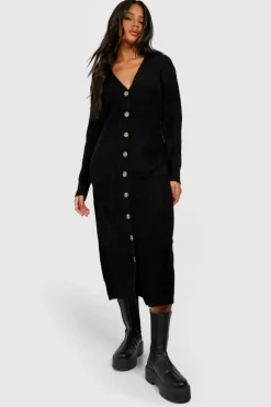 Mini Dresses|Midi Dresses*boohoo Soft Knit Button Through Midi Knitted Dress black