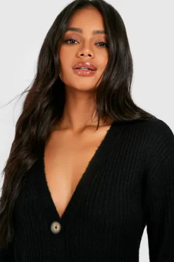Mini Dresses|Midi Dresses*boohoo Soft Knit Button Through Midi Knitted Dress black
