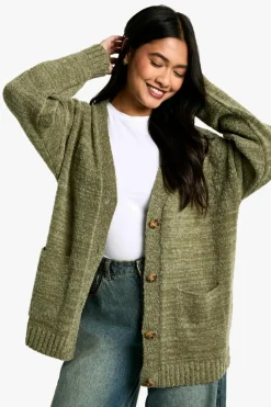 Cardigans|Jumpers & Cardigans*boohoo Soft Knit Button Through Cardigan olive
