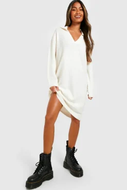 Jumper Dresses|Jumper Dresses*boohoo Soft Knit Collared Jumper Dress stone