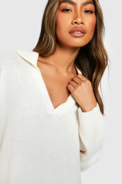 Jumper Dresses|Jumper Dresses*boohoo Soft Knit Collared Jumper Dress stone