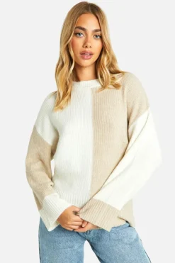 Oversized Jumpers|Jumpers*boohoo Soft Knit Colour Block Oversized Jumper stone