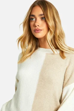 Oversized Jumpers|Jumpers*boohoo Soft Knit Colour Block Oversized Jumper stone