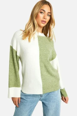 Oversized Jumpers|Jumpers*boohoo Soft Knit Colour Block Oversized Jumper khaki