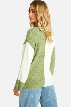 Oversized Jumpers|Jumpers*boohoo Soft Knit Colour Block Oversized Jumper khaki