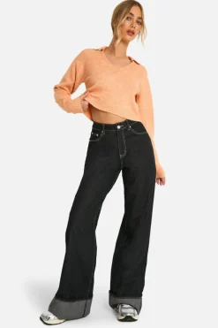 Up To 80% Off Winter Warmers|Jumpers*boohoo Soft Knit Fine Gauge Cropped Polo Collar Jumper orange