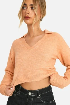 Up To 80% Off Winter Warmers|Jumpers*boohoo Soft Knit Fine Gauge Cropped Polo Collar Jumper orange