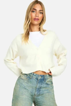 Cardigans|Jumpers & Cardigans*boohoo Soft Knit Fine Gauge Crop Cardigan ecru