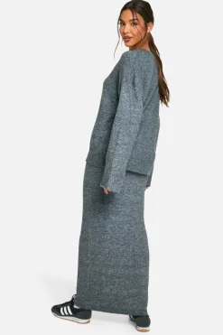 Knitted Co-Ords|Up To 80% Off Winter Warmers*boohoo Soft Knit Fine Gauge Jumper And Maxi Skirt Knitted Co-ord charcoal