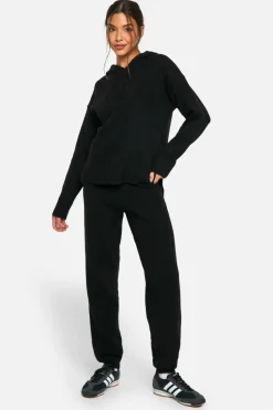 Knitted Co-Ords|Up To 80% Off Winter Warmers*boohoo Soft Knit Fine Gauge Tracksiut black