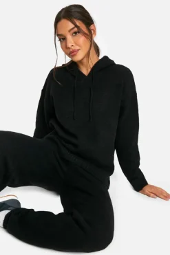 Knitted Co-Ords|Up To 80% Off Winter Warmers*boohoo Soft Knit Fine Gauge Tracksiut black