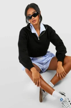 Jumpers|Jumpers & Cardigans*boohoo Soft Knit Half Zip Crop Jumper black