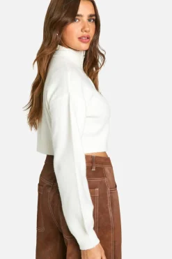 Jumpers*boohoo Soft Knit Half Zip Crop Jumper ecru