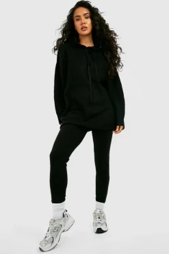 Knitted Co-Ords*boohoo Soft Knit Hoodie & Trouser Tracksuit black