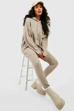 Knitted Co-Ords*boohoo Soft Knit Hoodie & Trouser Tracksuit steel