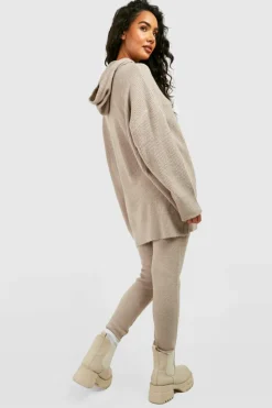Knitted Co-Ords*boohoo Soft Knit Hoodie & Trouser Tracksuit steel