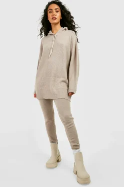 Knitted Co-Ords*boohoo Soft Knit Hoodie & Trouser Tracksuit steel