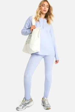 Knitted Co-Ords|Leggings*boohoo Soft Knit Hoodie & Trouser Tracksuit baby blue