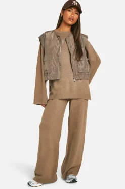 Knitted Co-Ords*boohoo Soft Knit Jumper And Flares Knitted Co-ord taupe