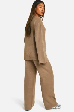 Knitted Co-Ords*boohoo Soft Knit Jumper And Flares Knitted Co-ord taupe