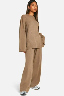 Knitted Co-Ords*boohoo Soft Knit Jumper And Flares Knitted Co-ord taupe